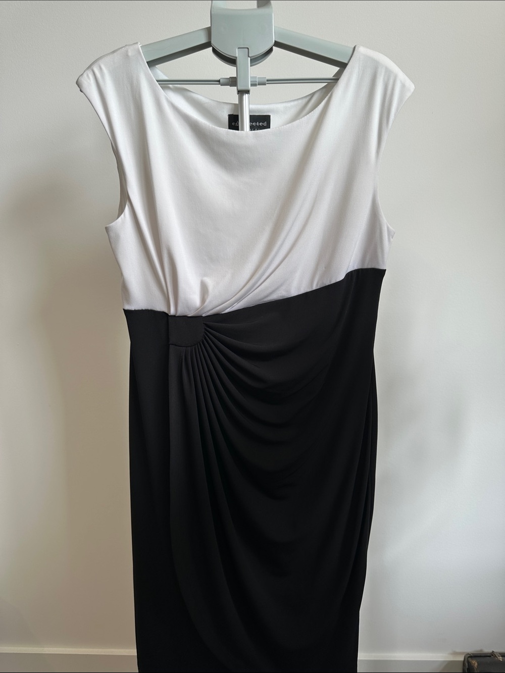 connected apparel Two-Tone White and Black Midi Sheath Dress